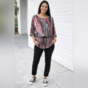 Miley Cyrus x Max Azria Pink & Black Animal Print Sheer Caftan Style Blouse XL